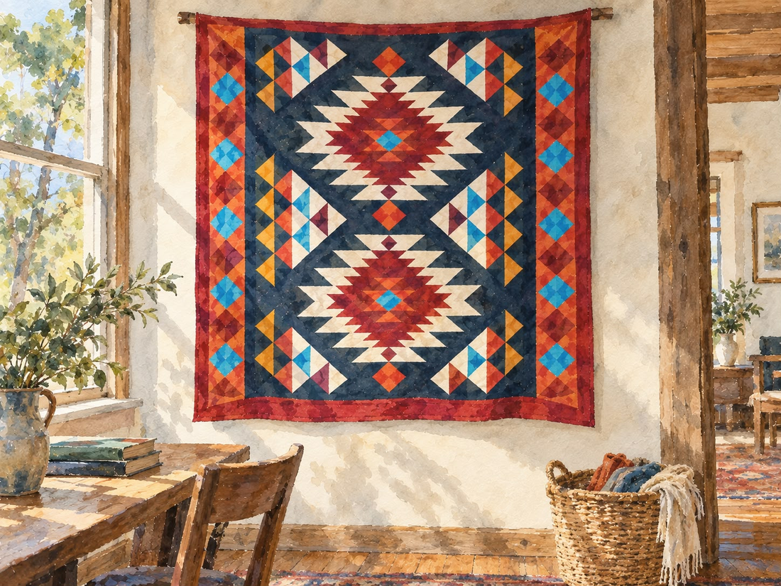Watercolor of the needlework table at Riverhouse Create