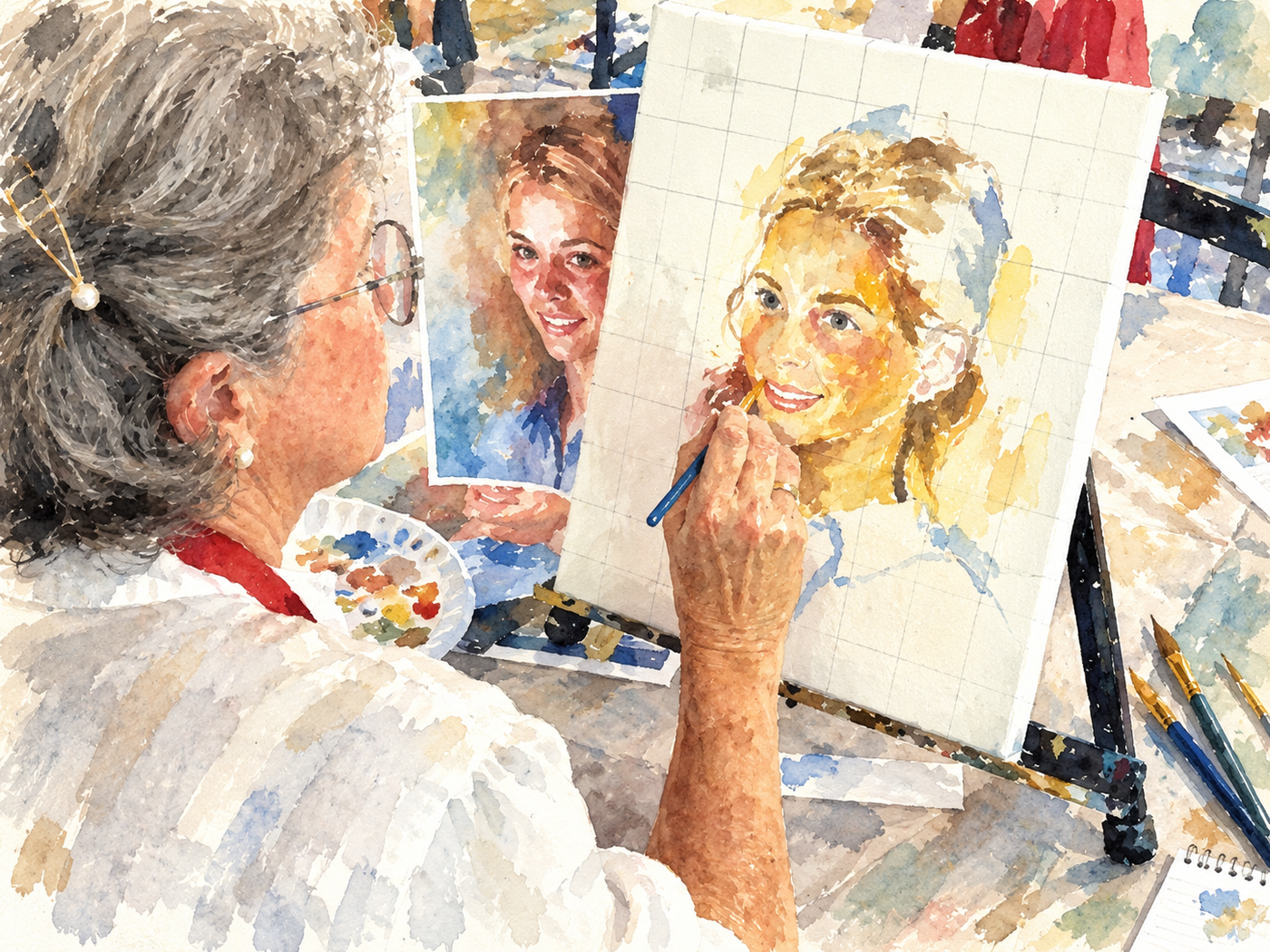 Watercolor of the painting studio at Riverhouse Create